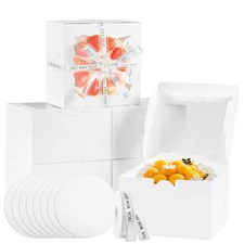 48pcs Cake Boxes 8x8x5in with Window,White 8 inch Cake Boxes with Boards for ...