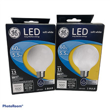 Lot of 2 GE LED 60 Watt Decorative Globe Frosted Lightbulbs 500 Lumens