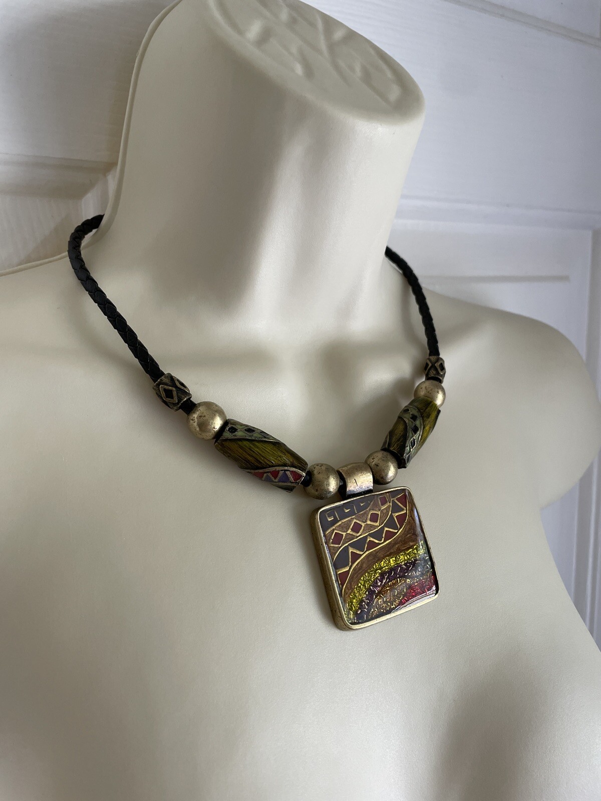 Chico's Necklace Statement Square Enameled Abstra… - image 4