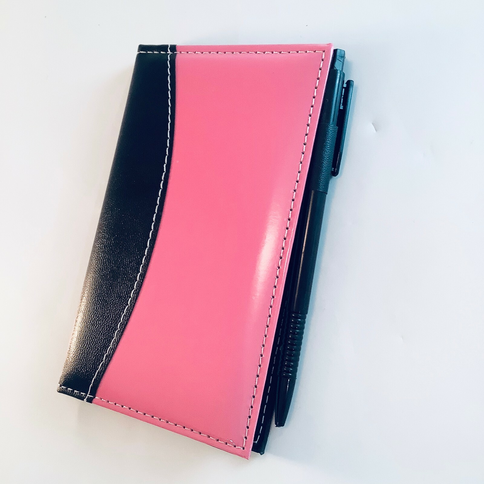 Pocket Notebook with Pen 60 Memo Sheets Black Ink Jot Notes Black & Pink Cover  -image