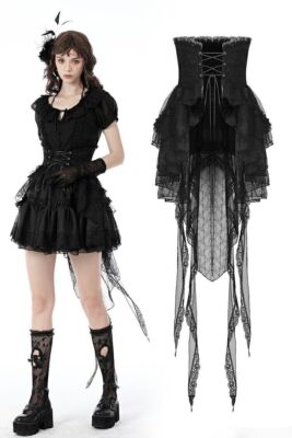 DARK IN LOVE Black Gothic Lace Short Layered Rock Steampunk Party Skirt