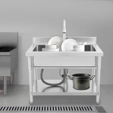 Freestanding Stainless Steel Utility Sink with Pull-Out Faucet and Accessories