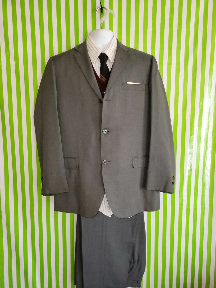 VTG 50s Haspel Union Made Suit, wool Vest, shirt, & Tie, pants 31x28 Jacket 41R - Image 3 of 4