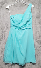 Davids Bridal Dress Womens 6 Blue Spa Blue Chiffon One Shoulder Style F19446