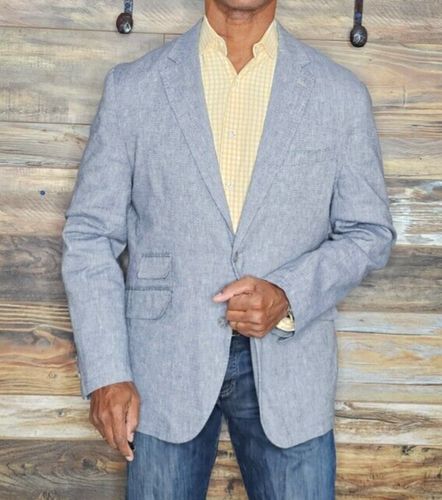 Joseph Abboud Linen Cotton Blue/Gray Dual Vent Blazer Jacket Size Large - Picture 6 of 8
