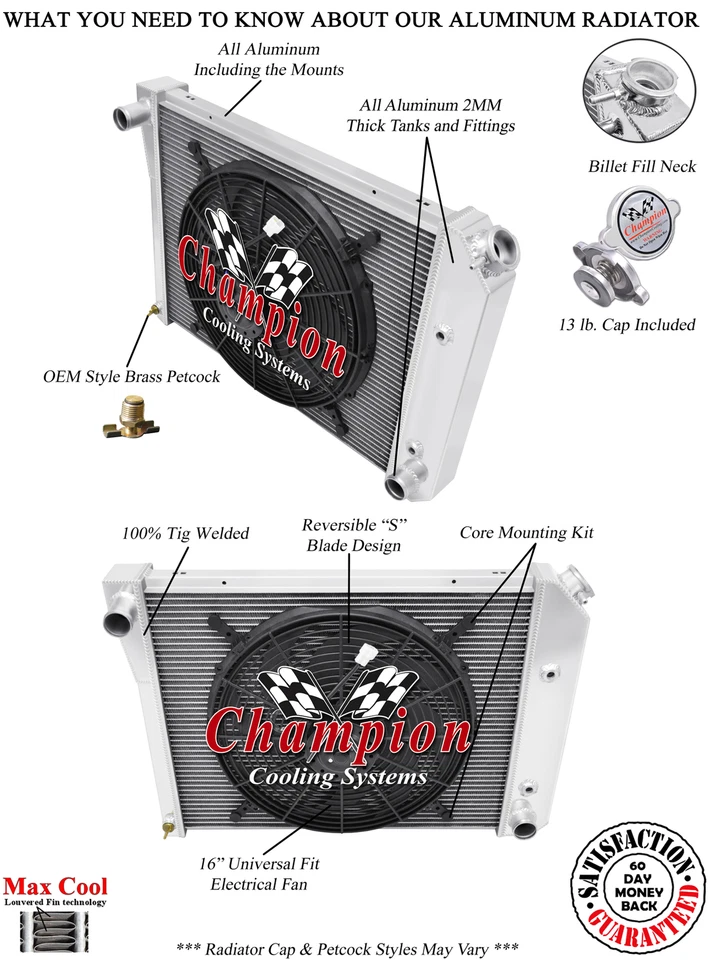 2 Row RS Champion Radiator 20",16" Fan for 1965 - 1969,1977 - 1979 Buick Skylark - Image 3 of 4