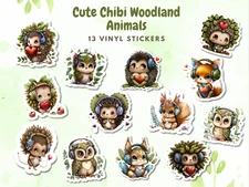 Cute Chibi Woodland Animals, Kindle Stickers, Planner stickers - 13 pcs