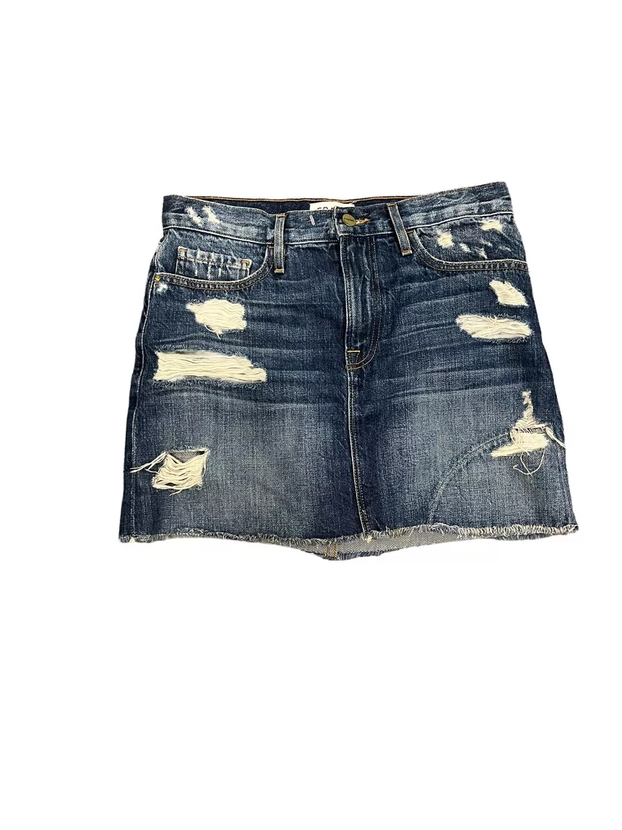 Frame le mini 2025 distressed denim skirt