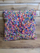 Vintage Hand Made Multicolor Psychotic Latch Hook Accent Pillow