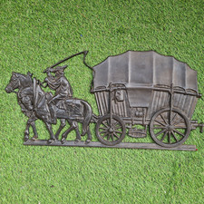 Żeliwna płaskorzeźba płaskorzeźba płaska figurka powóz powóz konny zespół konny