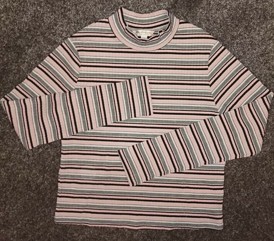 New Miss Selfridge Striped Stretch Long Sleeve High Neck Top UK 16 Sold Out