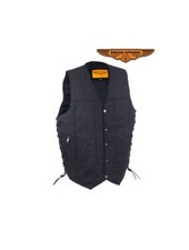 Men's Black Denim Vest Motorcycle Concealed Side Laces Waistcoat Biker Zippers