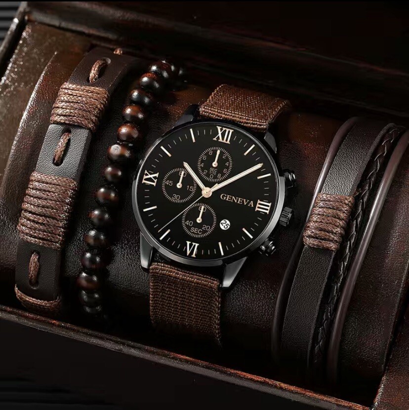 GENEVA - 4 Pcs Watch With Bracelets Set for Men, Luxury  display picture 1