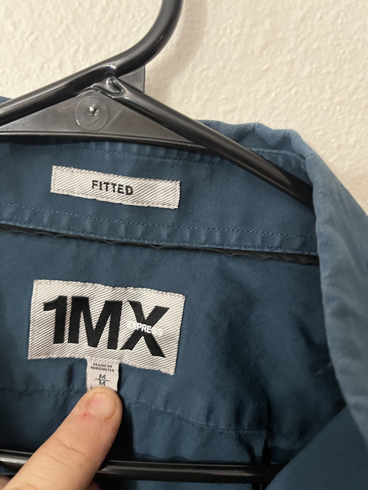 Express 1MX Fitted Solid Button Shirt Green Teal … - image 3