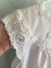 Vintage Sears Perma Prest Nightgown Embroidered Pink Lace Flowers Size 36-38