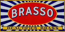 BRASSO BEAUTIFIES BRASS CLEANER 24" HEAVY DUTY USA MADE METAL ADVERTISING SIGN