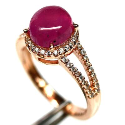 Ring 3,28 kt rosa Rubin & weißer Topas Rotgold OL 925 Sterlingsilber - UK Größe L
