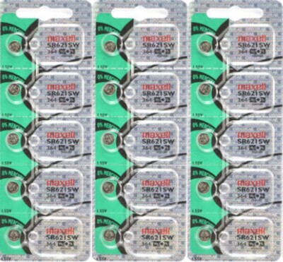 Fifteen (15) Maxell 364 SR621SW Silver Oxide Watch Batteries FREE SHIP EXP 2030*