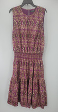 Lauren Ralph Lauren Dress Womens XL Pink Tan Aztec Tribal Sleeveless Smocked