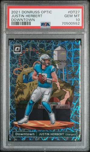 Justin Herbert 2021 Panini Donruss Optic Downtown PSA 10 Case Hit Chargers