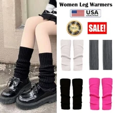 Women Leg Warmers Crochet Knit Ribbed Knee High Solid Winter Boot Wool Sock USA