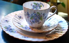 Vtg ROYAL TUSCAN Fine English Bone China FORGET ME NOT Teacup Saucer Plate Trio