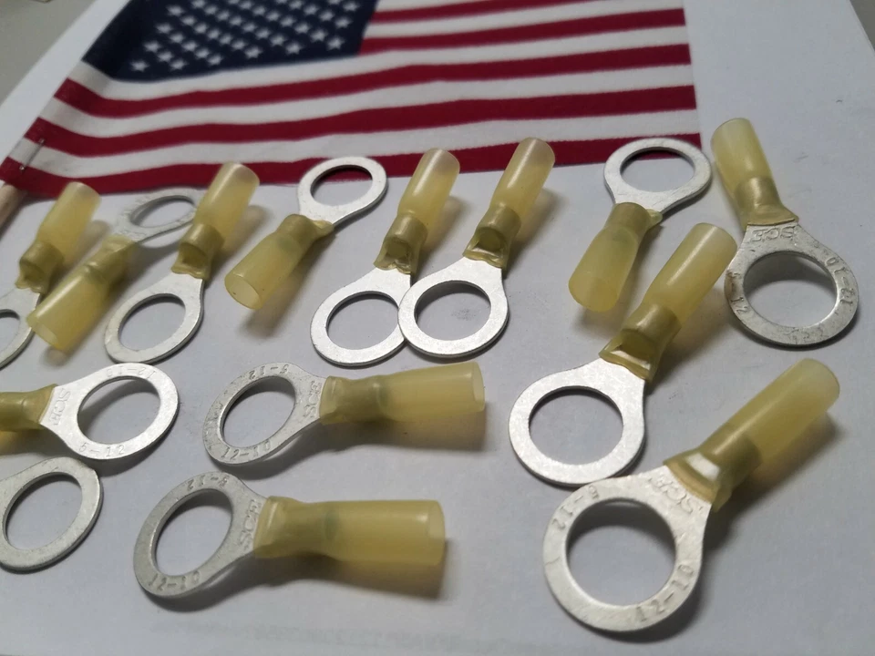 ACDC WIRE AND SUPPLY 25 Heat Shrink Ring Terminal wire Connector Yellow 12-10 GA AWG Gauge 1/2 Hole