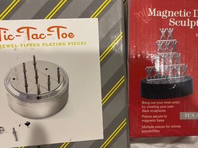 2 DESK GAMES TIC Tac Toe -Jewel Tipped Playing Pieces, Magnetic Sculpture Desk