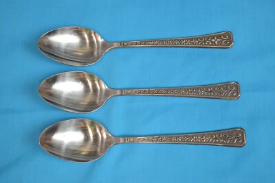 3 INTERPUR FLORENZ 4 PETAL  TEASPOONS JAPAN 6 1/4'' STAINLESS