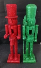 *2* 15" NUTCRACKERS  ONE DRUMMER ONE WITH STAFF  RED & GREEN SPARKLING FINISH