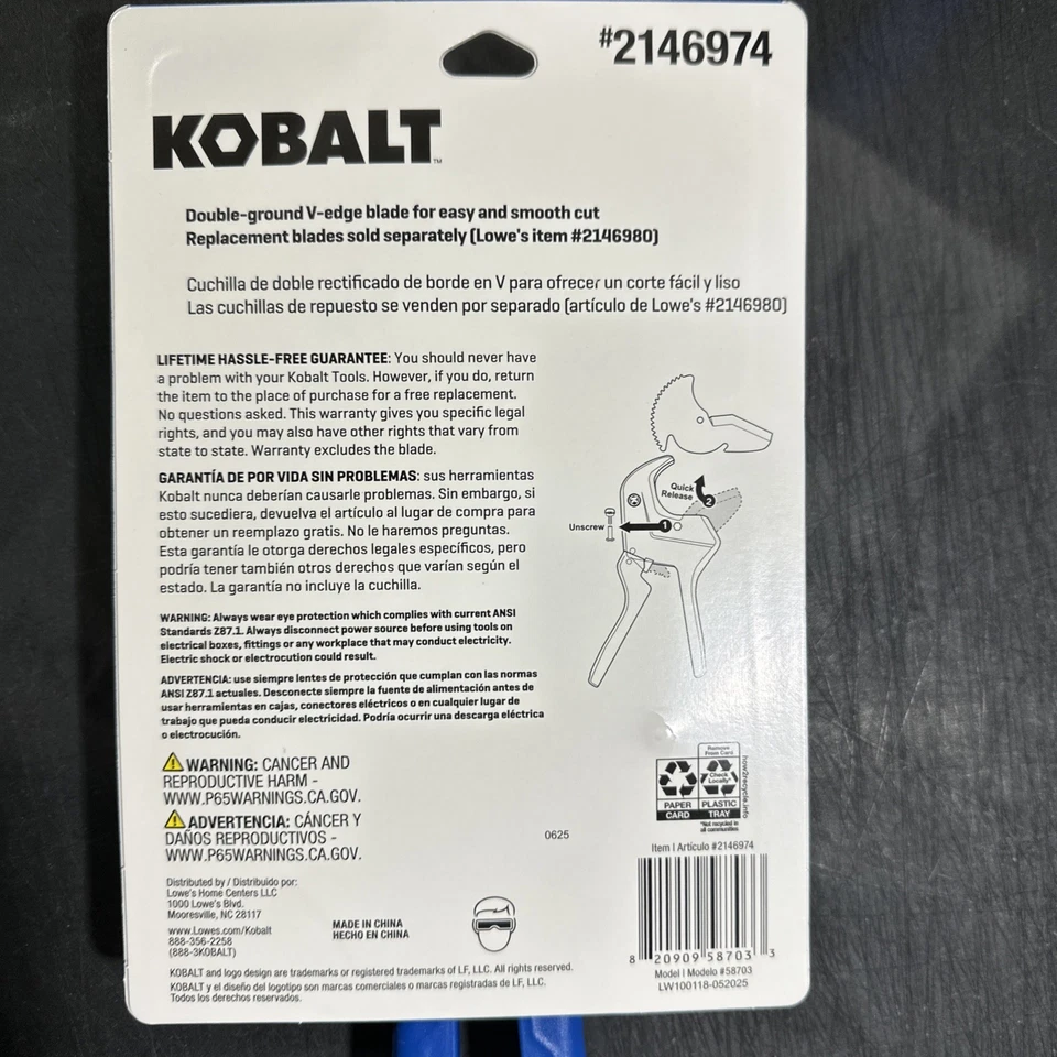 Set Of 4 Kobalt 2” PVC Cutter. 2 PVC Replacement Blades. 2 Internal PVC Cutter - Image 4 of 4