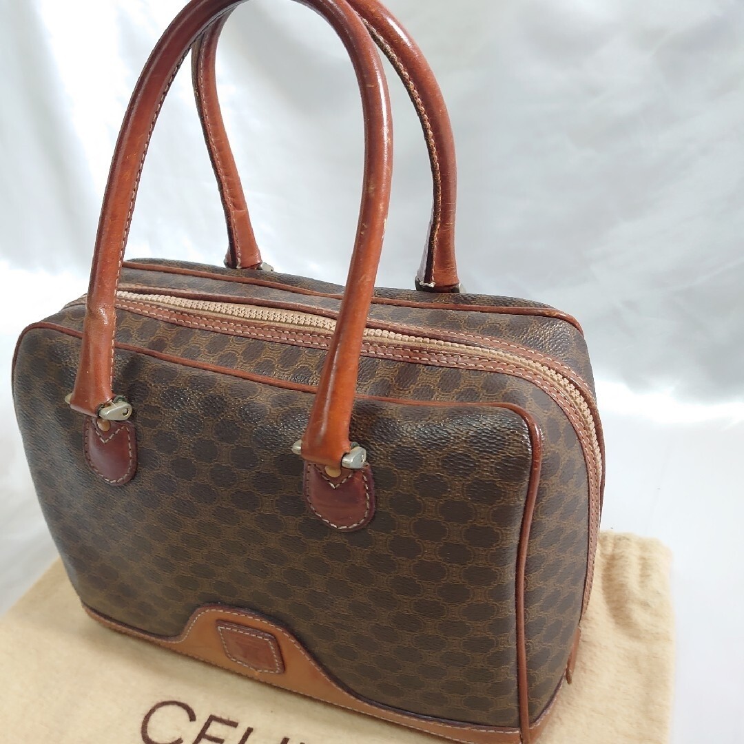 CELINE Handbag Triomphe Macadam Monogram Canvas Leather Vintage Auth From Japan — image 19