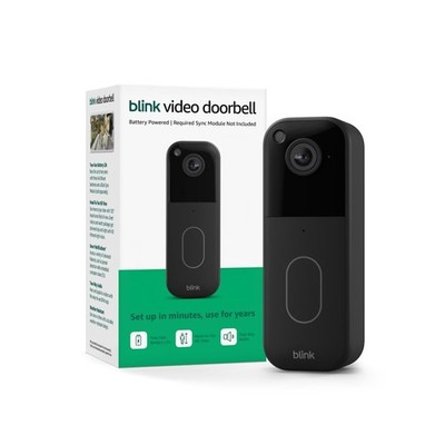 Blink Video Doorbell HD 2-Year Battery Sync Module Included Smart Security Black