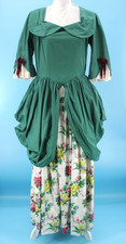 Vtg Women's 50s Green & White Floral Print 1700s Style Dress Sz M/L 1950s