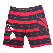 Wailoa Boys Board Shorts Swim Trunks Size 16 Black Red with Hawaii Island Design