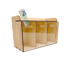 Triple Piggy Bank Wooden Money Box – Spend Save Dream Budgeting System 24 cm