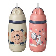 Tommee Tippee Insulated Straw Bottle 9oz Pink and Grey 2 Count For 12 Months