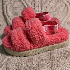 UGG Fluffita Slides Pink Sheepskin Platform Slippers Womens 9 EU 40 NEW