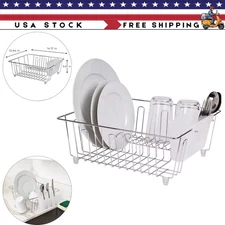 Kitchen Steel Over Sink Dish Drying Rack with Cutlery Holder Drainer Organizer