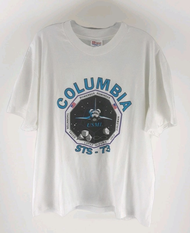 Vintage USA Hanes Heavyweight 50/50 Columbia STS-73 Single Stitch T-Shirt Lrg