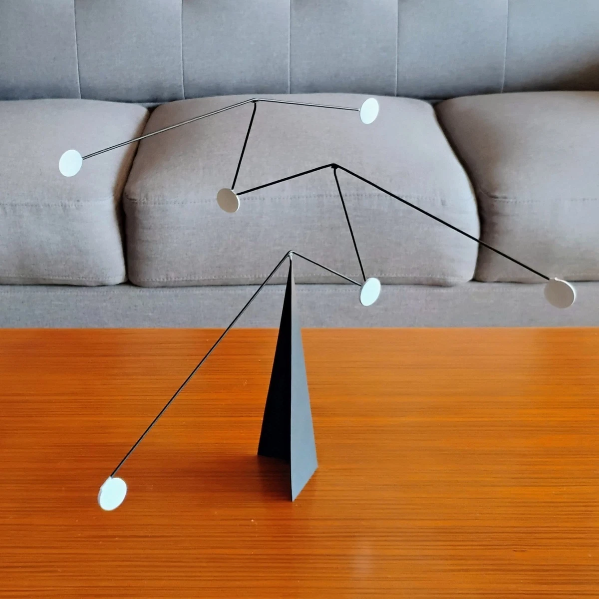 20 x 12" Black Stabile with White Discs Tabletop Mobile Kinetic Sculpture Art