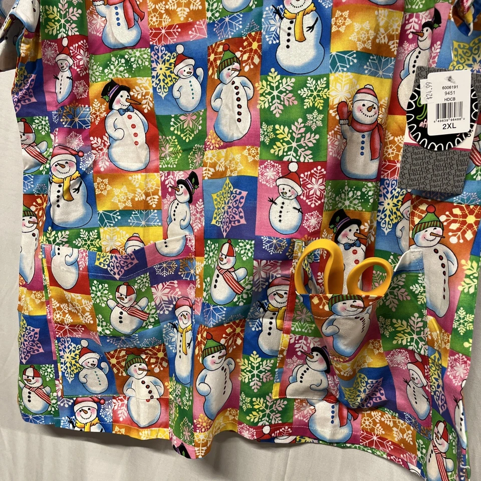 Peaches Uniforms happy Snowman Snowflakes Glitter Scrub Top 2XL multicolor New - Image 4 of 4