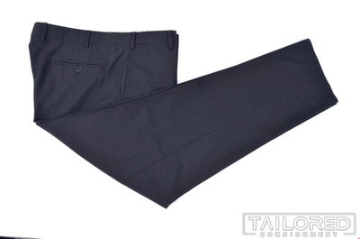 ZANELLA Devon Gray Plaid Box Check Wool Flat Front Luxury Pants Trousers - 38