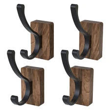 4 PCS Black Walnut Wood Wall Hooks Adhesive Mounted & Wall Mounted Rustic Dec...