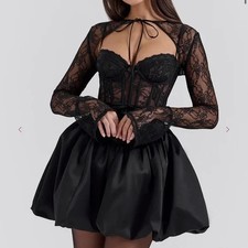 HOUSE of CB Black Lace Bolero & Corset Flare Minidress Set Size Large A/C $285