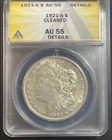 1921 S ANACS AU55 MORGAN SILVER DOLLAR "Cleaned" with DETAILS