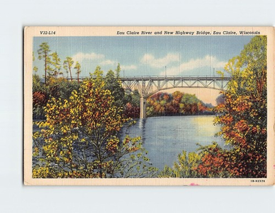 #ad Postcard Eau Claire amp; New Highway Bridge Eau Claire Wisconsin USA $29.95