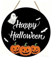 Halloween Spooky Wooden Door Hanger Ghost Bat Pumpkin Welcome Sign, Style-H