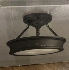 Home Decorators Collection Grafton 15 in. 3-Light Coal Semi-Flush Mount Ceiling