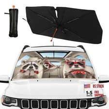 CHILLTEK Print Raccoon Windshield Sun Shade Funny Raccoon Sun Shade